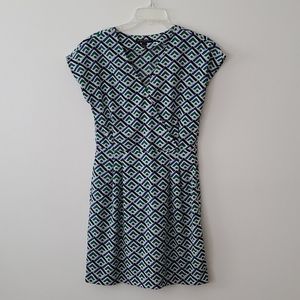 Faux wrap geometric print dress